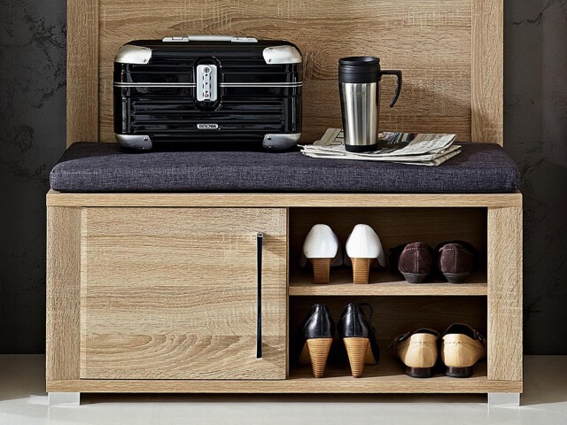 Sitzbank >Davenport< in Sonoma-Eiche hell aus MDF - 90x44x36cm (BxHxT)