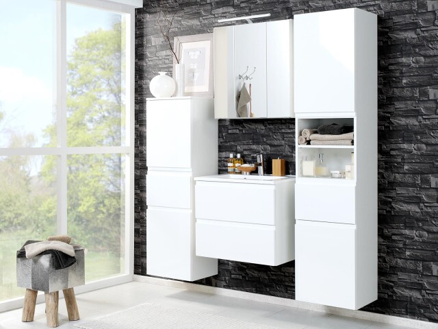 Badezimmer-Set >Cleo< in Weiß, Weiß-Hochglanz