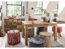 Sitzhocker >Purnia III< in Jeans aus Massivholz -...