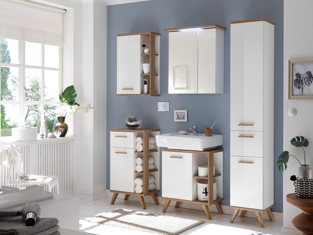 Badezimmer-Set >Jenn II< (5-teilig) in Weiß/Hochglanz - 176,5x205x33 (BxHxT)