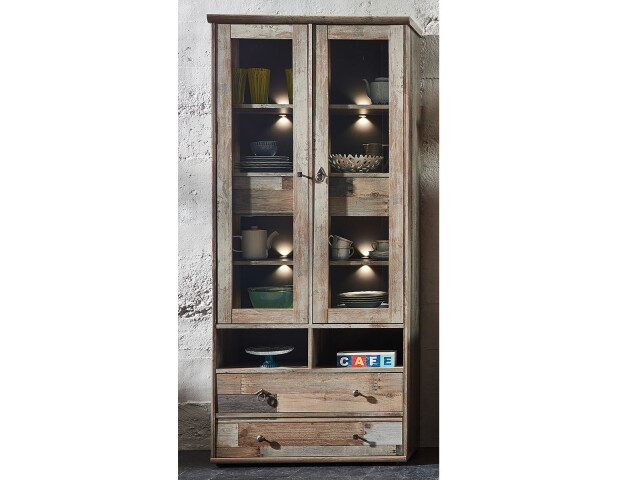 Vitrine >Britta< in Driftwood Nachbildung aus Glas - 83x188x39cm (BxHxT)