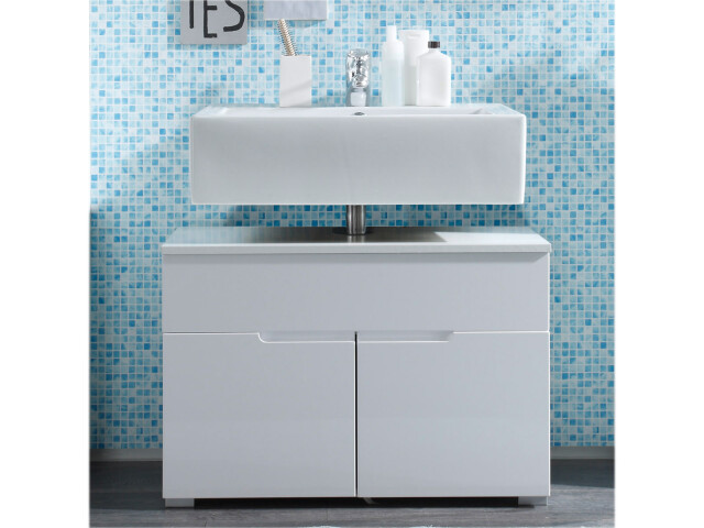 Waschbeckenunterschrank >Suzette< in Weiß aus MDF - 80x54x46cm (BxHxT)