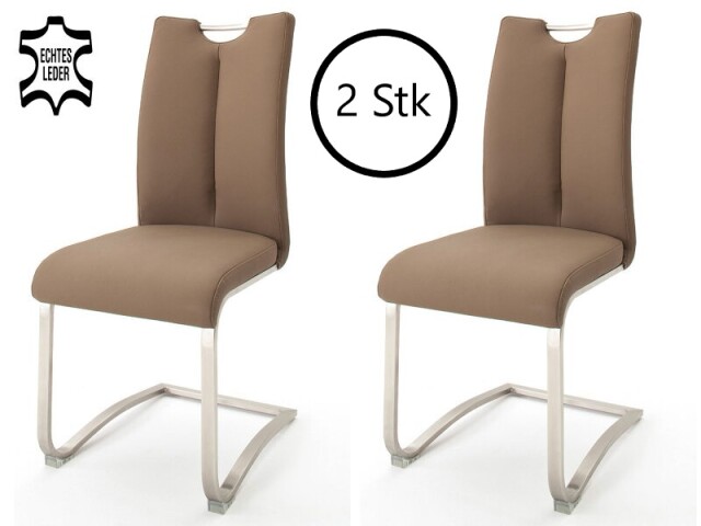Esszimmerstuhl >Kerrin< (2-er Set) in Cappuccino aus Echtleder - 45x102x58 (BxHxT)