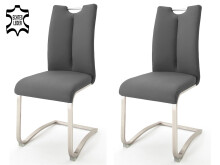 Esszimmerstuhl >Kerrin< (2-er Set) in grau aus Echtleder - 45x102x58cm (BxHxT)