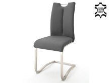 Esszimmerstuhl >Kerrin< (2-er Set) in grau aus Echtleder - 45x102x58cm (BxHxT)
