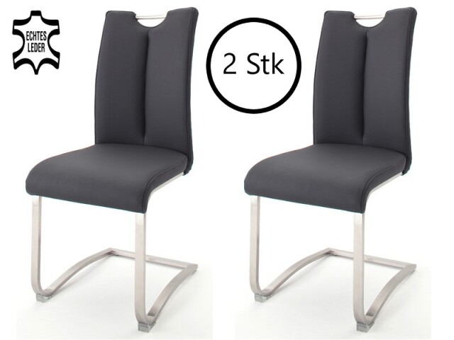 Esszimmerstuhl >Kerrin< (2-er Set) in Schwarz aus Echtleder - 45x102x58 (BxHxT)
