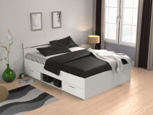 Stauraumbett >Lorenzo< in Perle Weiß - 144.5x74.2x204.3cm (BxHxT)