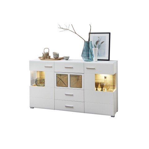 Sideboard >Kathlin< in Weiß/Matt aus Metall - 170x94x42cm (BxHxT)