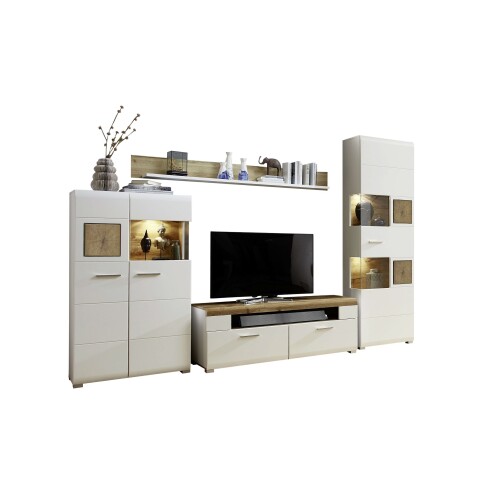 Wohnwand >Kathlin II< in Weiß/Matt aus Metall - 325x205x47cm (BxHxT)