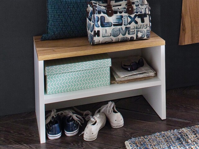 Sitzbank >Clayborn< in Weiß - 63x42x40cm (BxHxT)