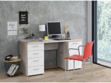 Schreibtisch >Balu< in Sandeiche Weiß matt - 145x76,3x60cm (BxHxT)