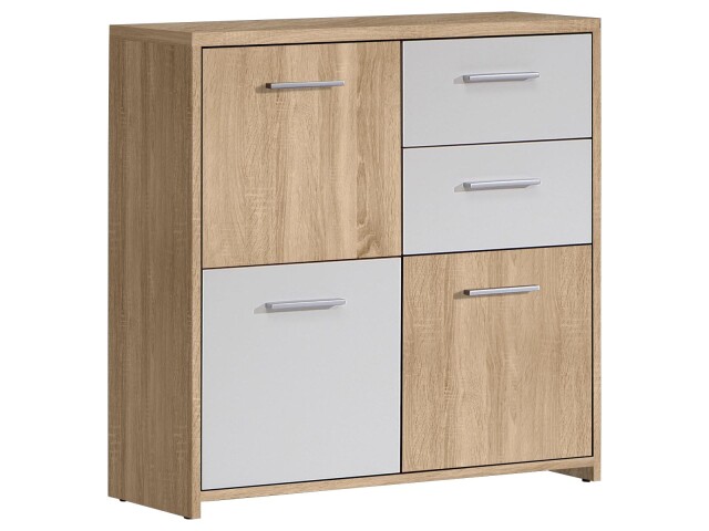 Kommode >Odessa< in Sonoma-Eiche Weiß - 77.2x77.5x29.6cm (BxHxT)