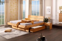 Bettschubkasten >Morant Bay< aus massiver Kiefer eichefarbig geölt - 140x25x60cm (BxHxT)