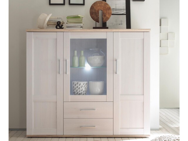 Highboard >Barbara< in Sibiu-Lärche aus Glas - 156x137x46cm (BxHxT)