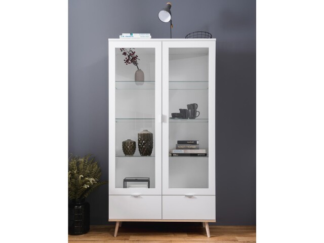 Vitrine >Dalarna< in Weiß aus Metall - 100x185x40cm (BxHxT)