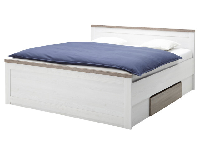 Bett >Lebbie< in Pinie Weiß - 186x91/49x42cm (BxHxT)