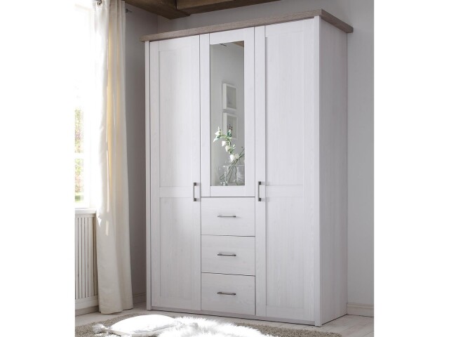 Kleiderschrank >Lebbie< in Pinie Weiß - 150x212x62cm (BxHxT)