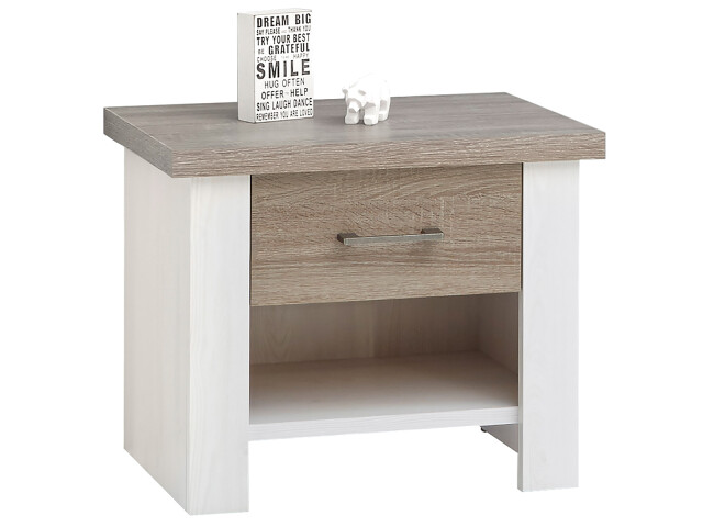 Nachtkommode >Lebbie< in Pinie Weiß Nachbildung - 60x49x42cm (BxHxT)