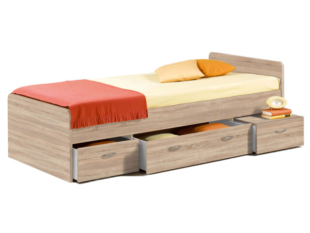 Bradford Modernes Einzelbett mit 3X Schubkästen 90 x 200 cm - Praktisches Jugendzimmer Kojenbett in Eiche Sonoma Optik - 95 x 66 x 204 cm (B/H/T)
