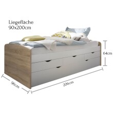 Bettgestell >Georgina< in Sonoma-Eiche/weiß - 96x23,5x198cm (BxHxT)