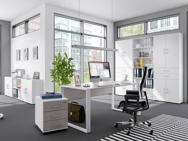 Büro-Set >Hamburg III< in Weiß aus Metall - 212,5cm (H)