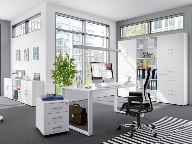 Büro-Set >Hamburg VI< in Weiß aus Metall - 80x33cm (BxH)