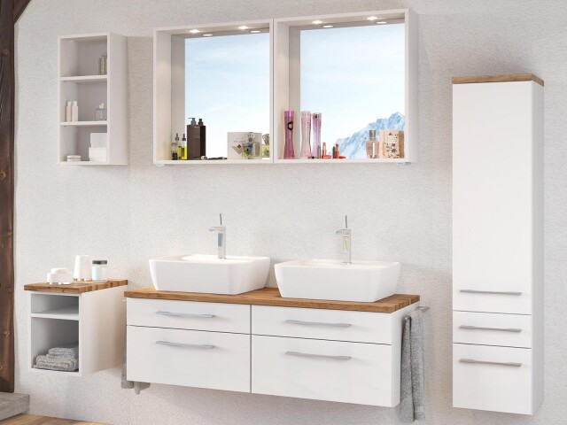 Badezimmer-Set >Davos< (6-teilig) in Weiß Wotan Eiche Nachbildung - 200x47 (BxT)
