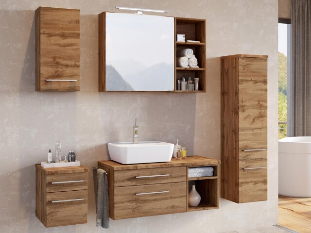 Badezimmer-Set >Davos< (6-teilig) in Wotan Eiche Nachbildung - 170x47cm (BxT)