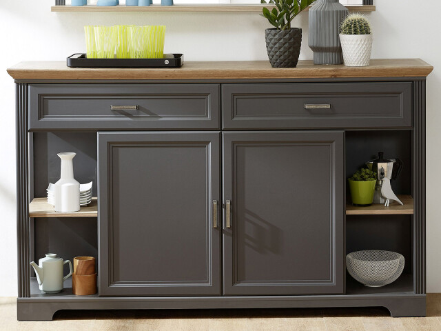 Sideboard >Jasmin< in Graphit aus Metall - 171x102x48cm (BxHxT)
