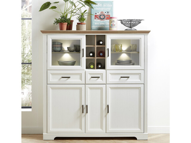 Highboard >Jasmin< in Pinie-Hell aus Metall - 143x150x42cm (BxHxT)