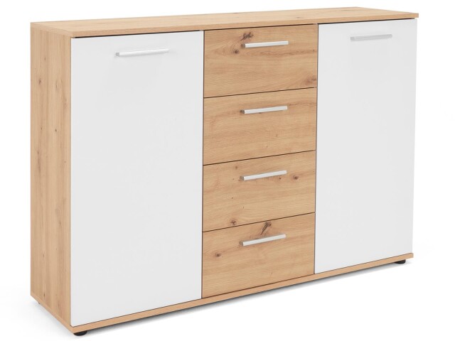 Sideboard >Jacklin< in Artisan Eiche Weiß - 120x85x35cm (BxHxT)