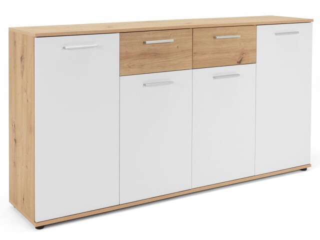 Sideboard >Jacklin< in Artisan Eiche Weiß - 160x85x35cm (BxHxT)