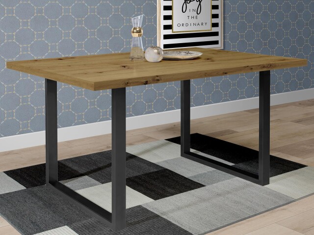 Esstisch >Talbert< in Artisan Eiche Schwarz aus Metall - 160x74,4x90cm (BxHxT)