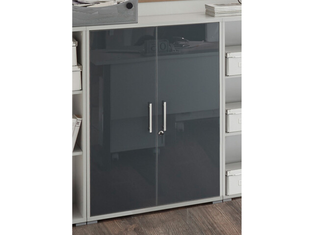 Aktenschrank >Olivia< in lichtgrau aus Glas - 78x114x35cm (BxHxT)
