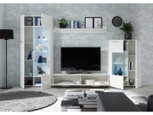 Wohnwand >New Jersey< in Weiß aus Glas - 320x194x39,6cm (BxHxT)