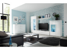 Wohnwand >New Jersey< in Weiß aus Glas - 320x194x39,6cm (BxHxT)