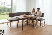 Eckbank >Muvo I< in Braun aus Rindsleder - 200x86x60cm (BxHxT)