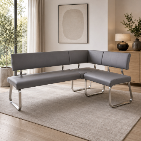 Eckbank >Muvo I< in grau aus Rindsleder - 200x86x60cm (BxHxT)