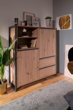 Highboard >Arvada< in Artisan Eiche aus MDF - 120x140x40cm (BxHxT)