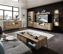 Wandregal >Manhattan< in Haveleiche Cognac aus MDF - 35x128x28cm (BxHxT)