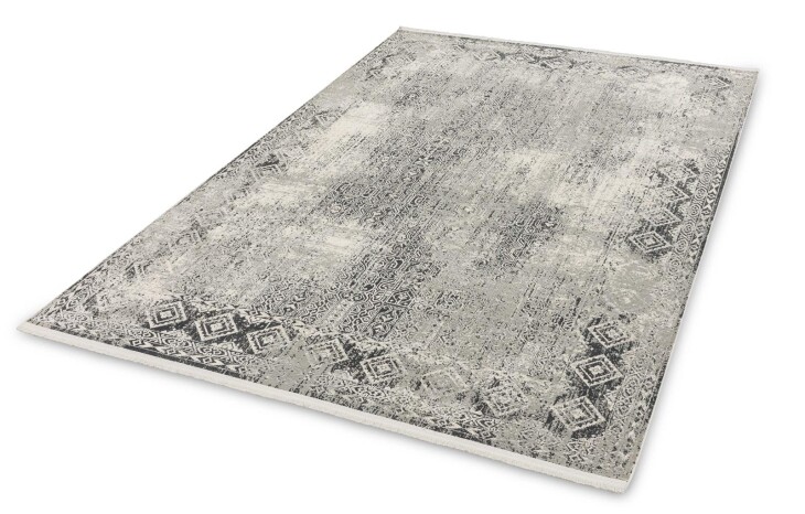 Teppich in Grau/Creme Bordüre aus 50% Viskose, 50% Acryl - 150x80x0,6cm (LxBxH)