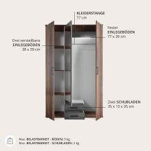 Kleiderschrank >Cilli< in Old Style - 120x197x54cm (BxHxT)