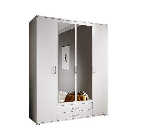 Kleiderschrank >Karl< in Weiß / Spiegel - 159x196x54cm (BxHxT)