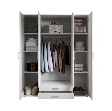 Kleiderschrank >Karl< in Weiß / Spiegel - 159x196x54cm (BxHxT)