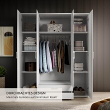 Kleiderschrank >Karl< in Weiß / Spiegel - 159x196x54cm (BxHxT)