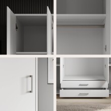 Kleiderschrank >Karl< in Weiß / Spiegel - 159x196x54cm (BxHxT)
