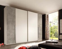Kleiderschrank >Ketty< in Weiß / Beton -...