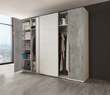 Kleiderschrank >Ketty< in Weiß / Beton -...
