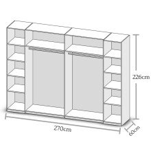 Kleiderschrank >Ketty< in Weiß / Beton - 270x225x61cm (BxHxT)