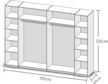 Kleiderschrank >Mega< in Weiß / Spiegel - 312x226x61cm (BxHxT)